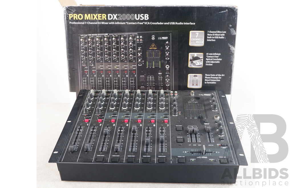 Behringer Pro Mixer DX 2000 USB Professional 7 Channel DJ Mixer with Infinium Contact Free VCA Crossfader and USB Audio Interface