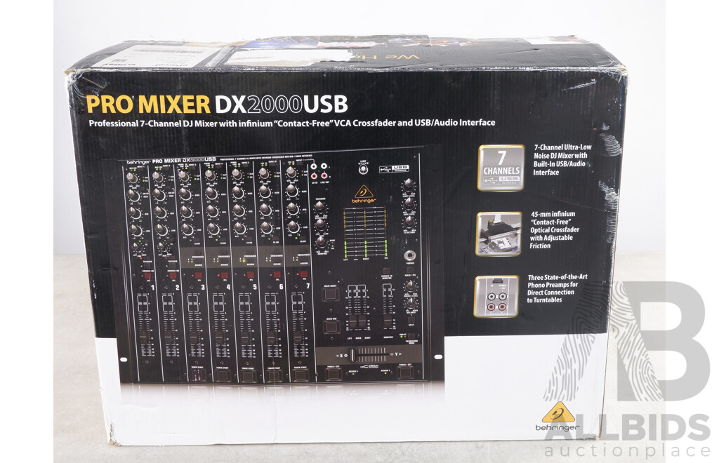 Behringer Pro Mixer DX 2000 USB Professional 7 Channel DJ Mixer with Infinium Contact Free VCA Crossfader and USB Audio Interface