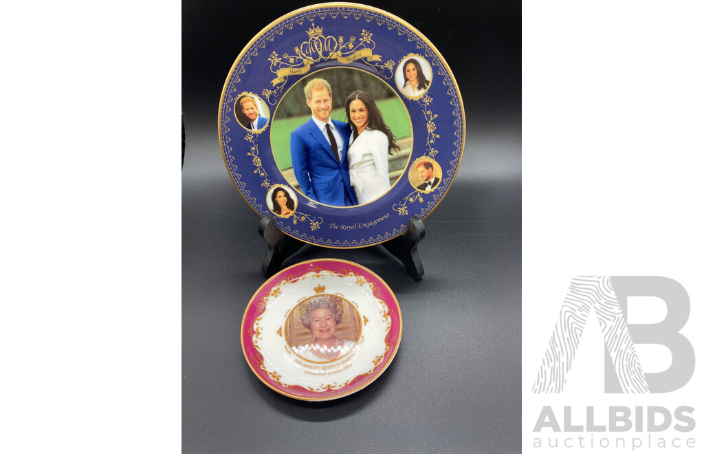 Prince Harry & Meghan Markle Limited Edition 'Royal Engagement Commemorative Plate' & Her Majesty Queen Elizabeth II Diamond Jubilee 2012 Souvenier Plate