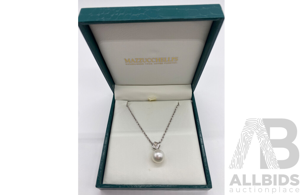 Mazzucchelli's 18ct South Sea Pearl & Diamond Pendant, 10.5mm on 9ct White Gold Rope Chain