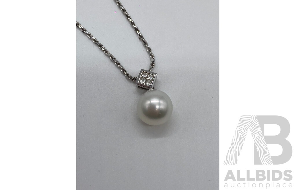 Mazzucchelli's 18ct South Sea Pearl & Diamond Pendant, 10.5mm on 9ct White Gold Rope Chain