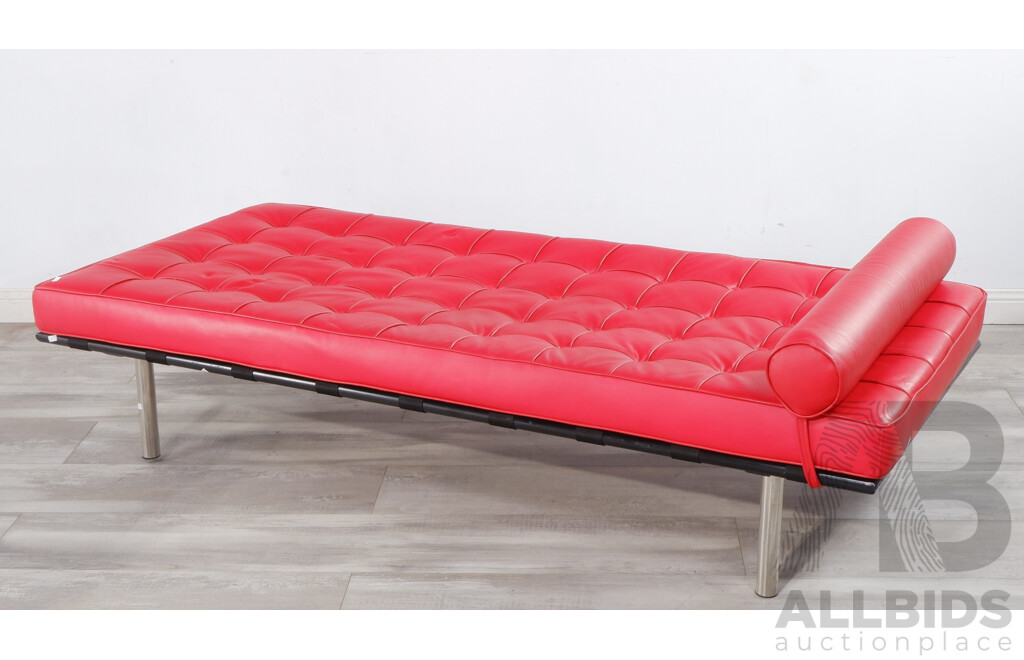 Barcelona Style Day Bed with Red Leather Upholstery