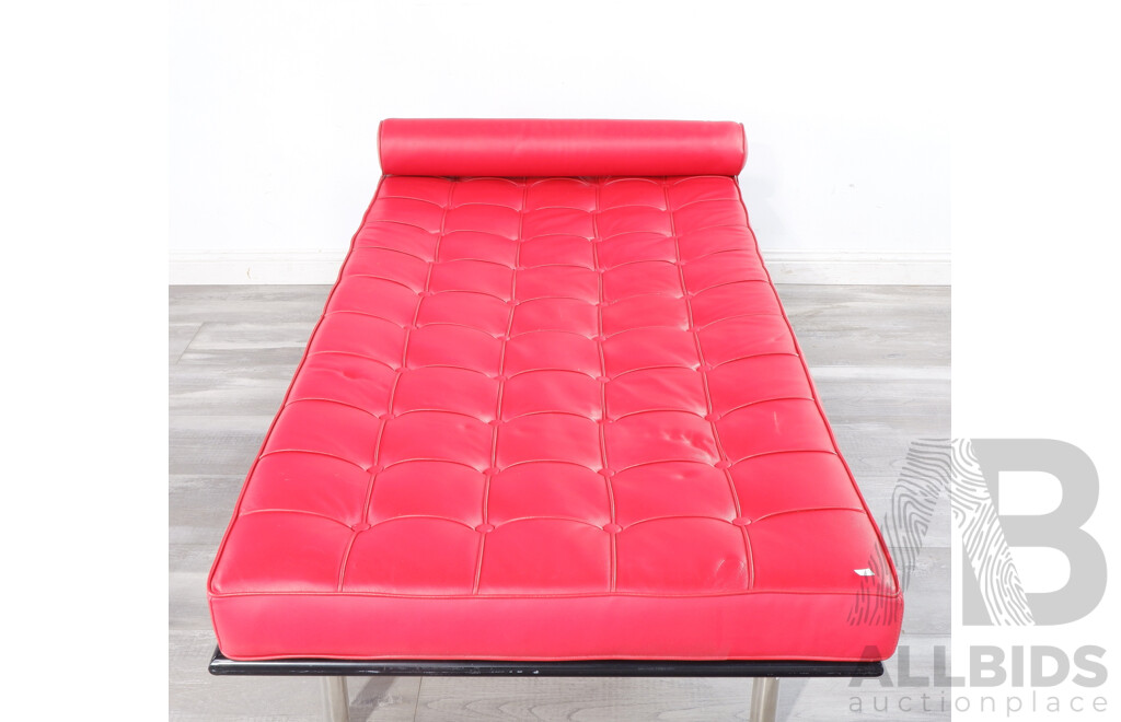 Barcelona Style Day Bed with Red Leather Upholstery