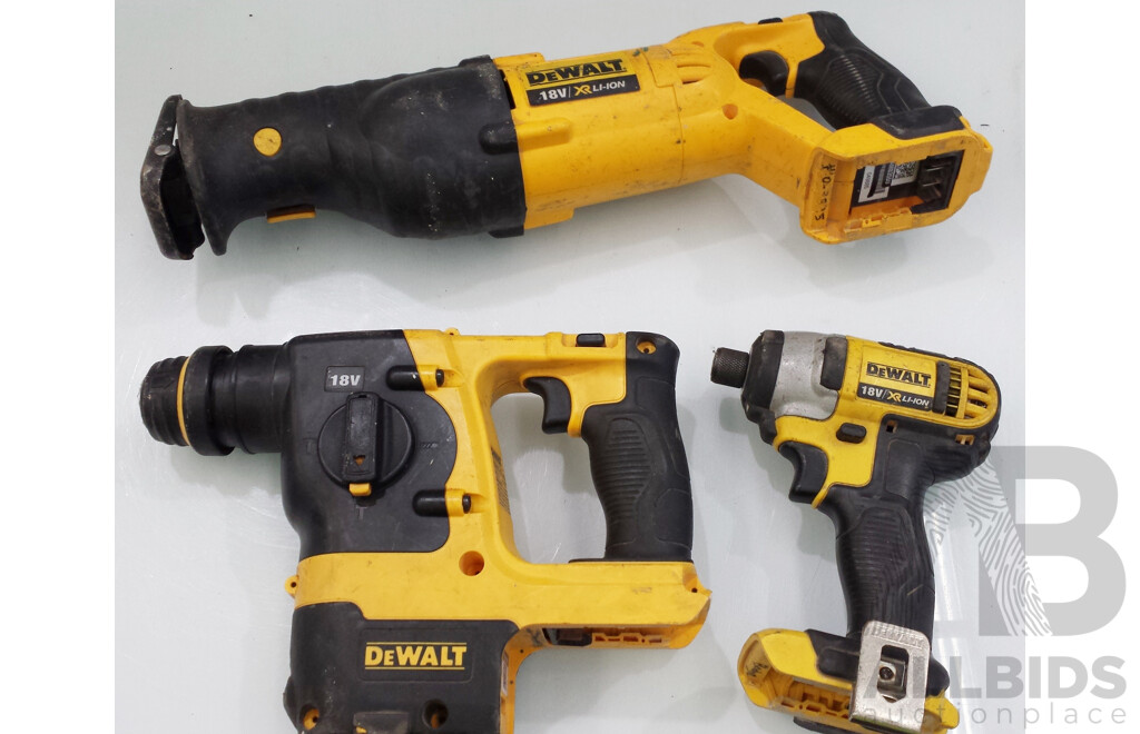 DeWalt 18 Volt Lithium Ion Cordless Power Tools - Lot of Three