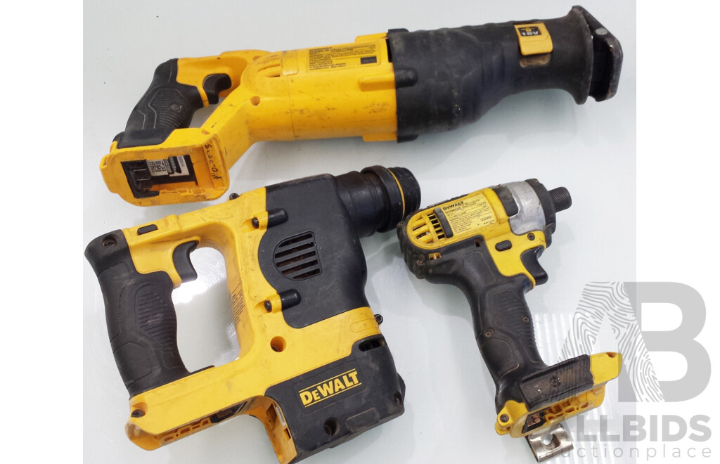 DeWalt 18 Volt Lithium Ion Cordless Power Tools - Lot of Three