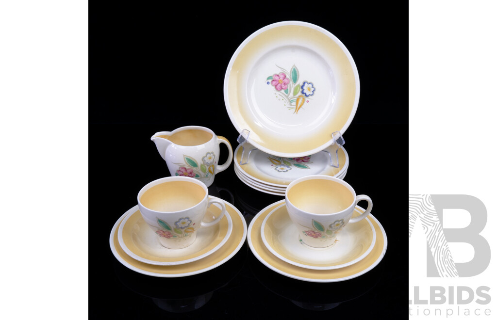 Vintage 12 Pieces Suzie Cooper Porcelain in Yellow Nosegay Pattern