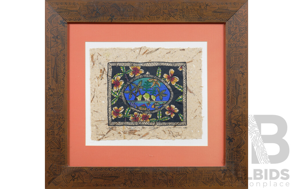 Sue Pearson (Norfolk Island), Sunshine Over Norfolk 1998, Hand-Coloured A/P Silkscreen in Screenprinted Frame,  25 X 30 Cm (Image); 51 X 55 Cm (Frame)