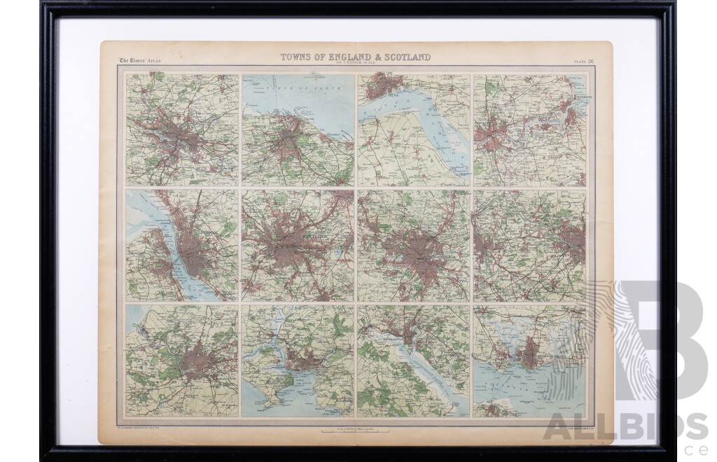 Three Framed Maps of Britain & the British Isles: 'Towns of England & Scotland' From the Times Atlas; 'the British Isles: Industries & Communications' & 'Wiltshire' After Robert Morden 1695, Largest 45 X 60 Cm (3)