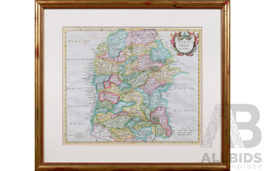 Three Framed Maps of Britain & the British Isles: 'Towns of England & Scotland' From the Times Atlas; 'the British Isles: Industries & Communications' & 'Wiltshire' After Robert Morden 1695, Largest 45 X 60 Cm (3)