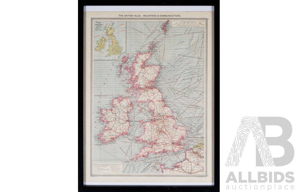 Three Framed Maps of Britain & the British Isles: 'Towns of England & Scotland' From the Times Atlas; 'the British Isles: Industries & Communications' & 'Wiltshire' After Robert Morden 1695, Largest 45 X 60 Cm (3)