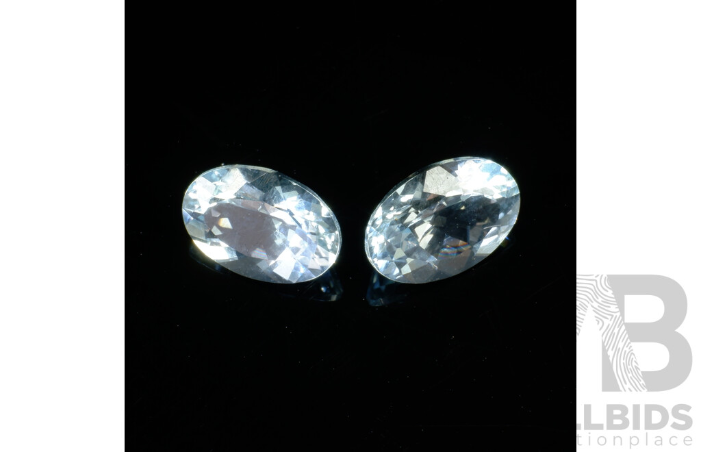 Two Natural Aquamarine Gems, Oval Cut, 1.41 Carat