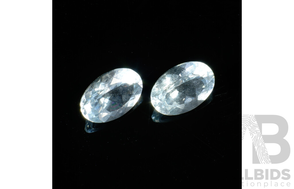 Two Natural Aquamarine Gems, Oval Cut, 1.36 Carat