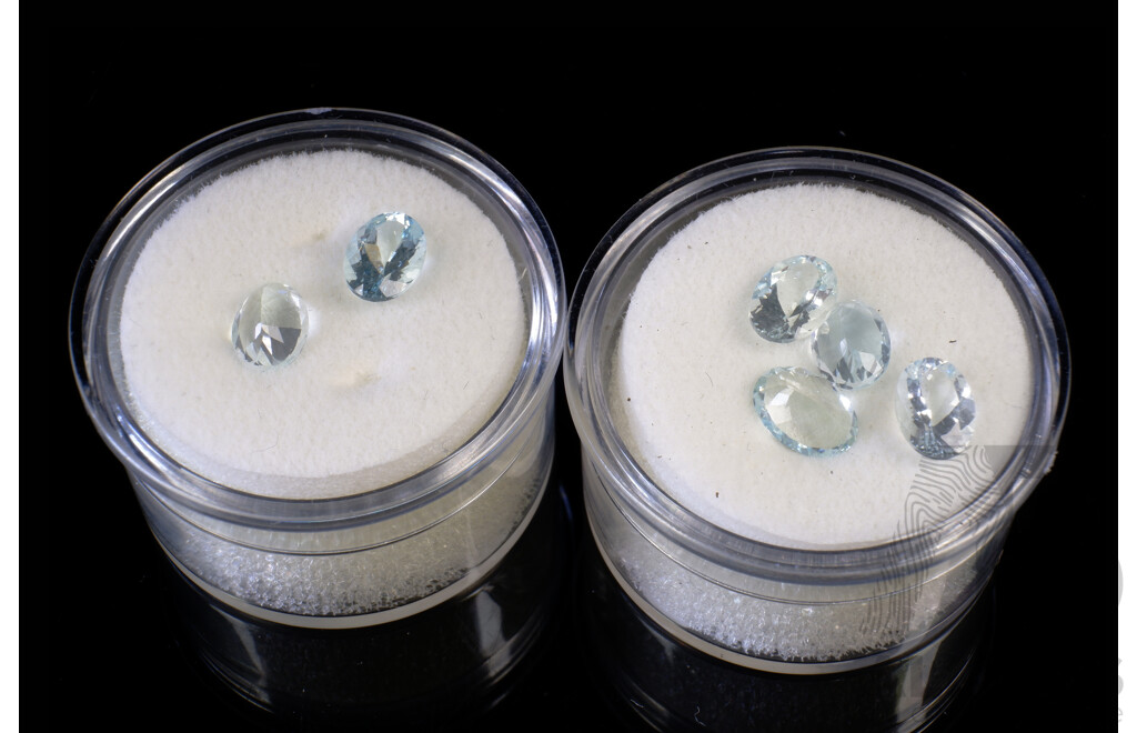 Six Natural Aquamarine Gems, Oval Cut, 4.15 Carat