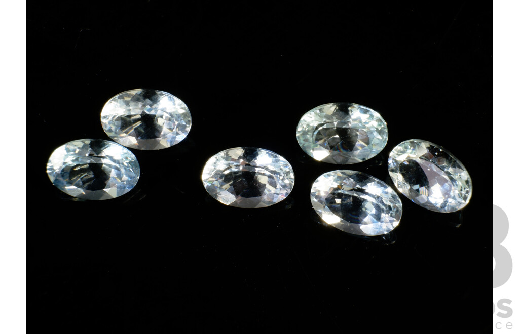 Six Natural Aquamarine Gems, Oval Cut, 4.15 Carat