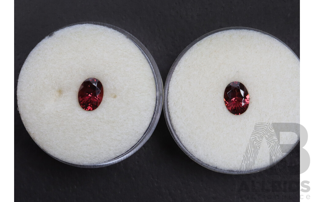 Unset Stones - Garnet Rhodolite Raspberry Pink Red Gem, Oval Concave Cut, 1.29ct & 1.59ct