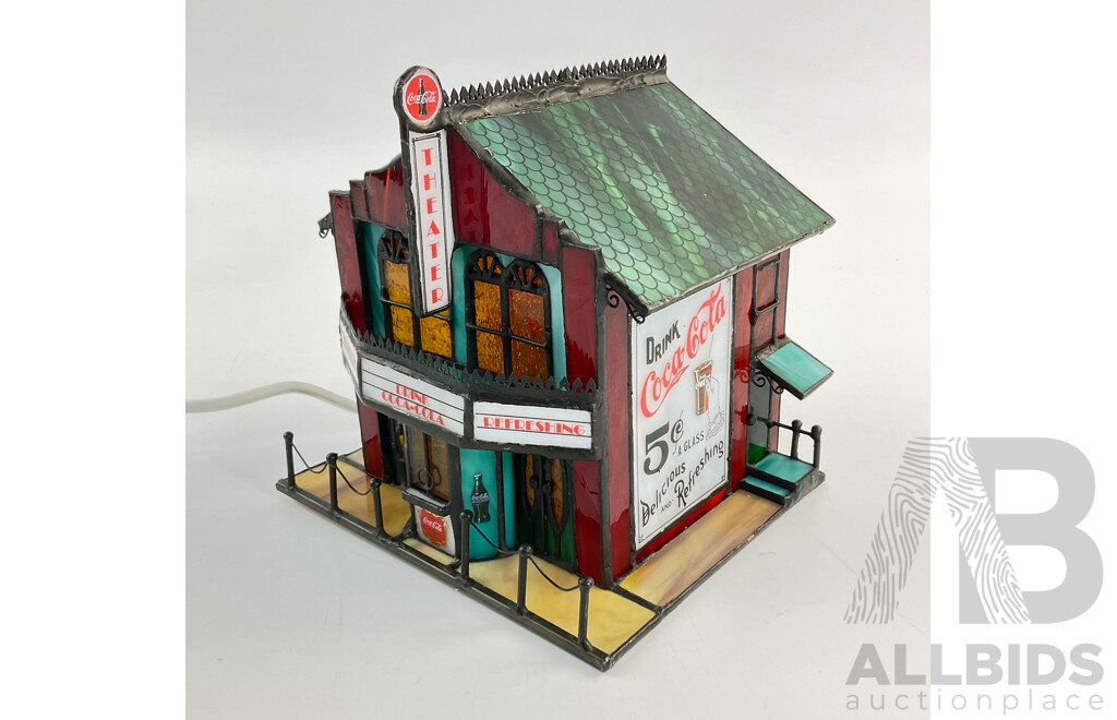 Franklin Mint Stained Glass Coca Cola Illuminated Movie House