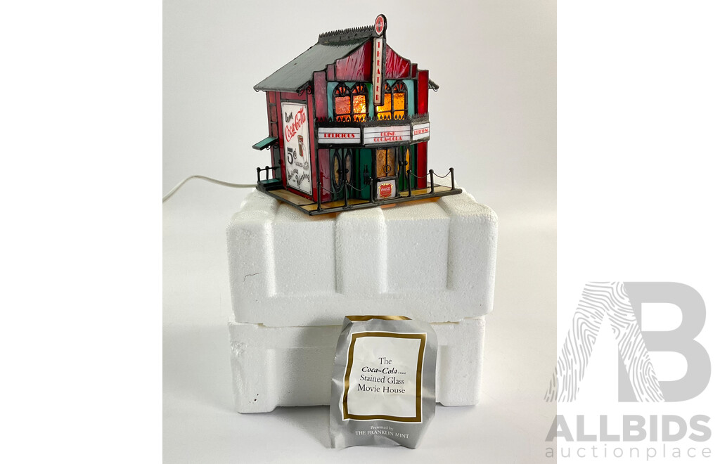 Franklin Mint Stained Glass Coca Cola Illuminated Movie House
