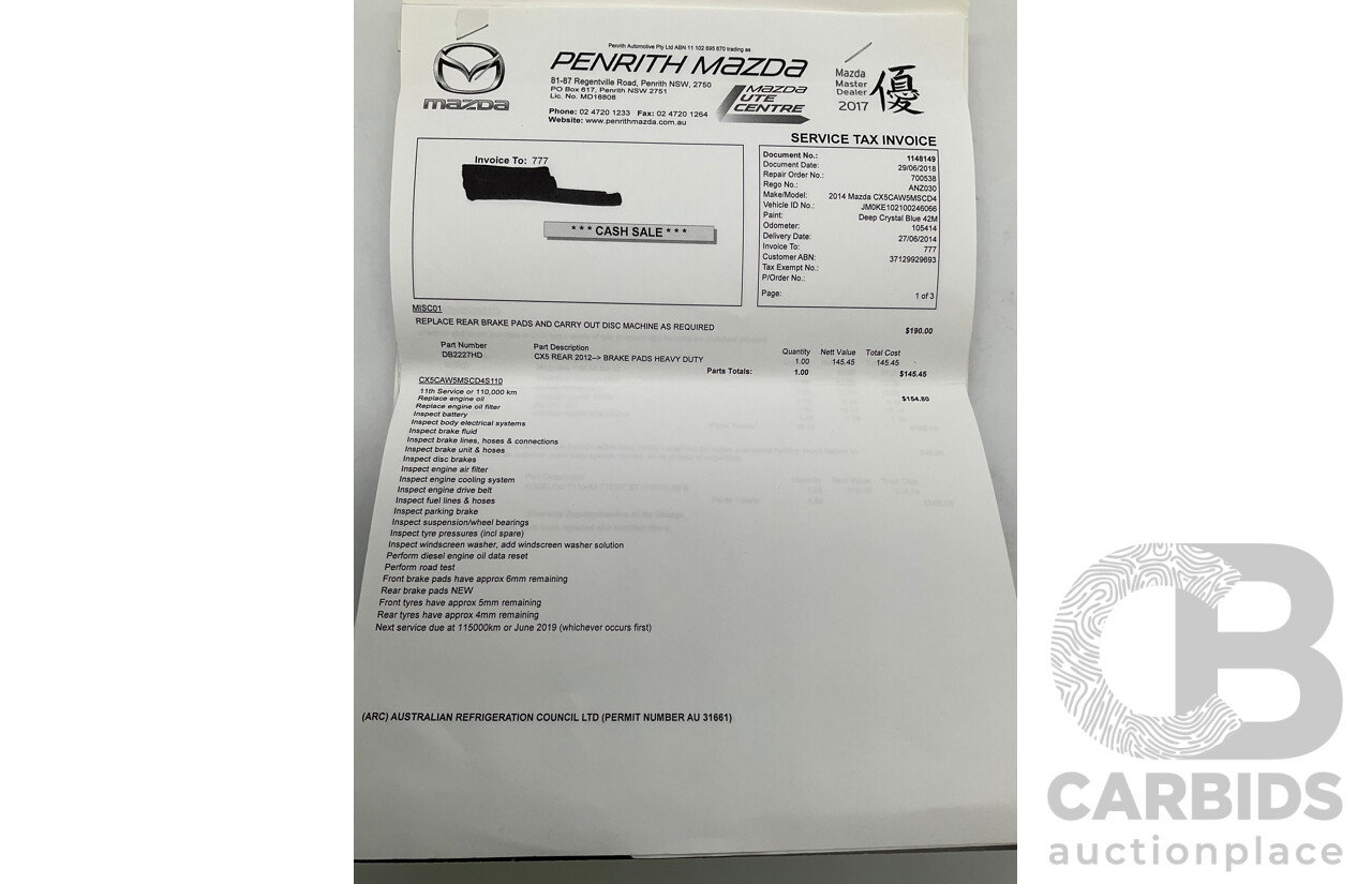 3/2014 Mazda Cx-5 MAXX Sport (4x4) MY13 UPGRADE 4d Wagon Deep Crystal Blue Turbo Diesel 2.2L