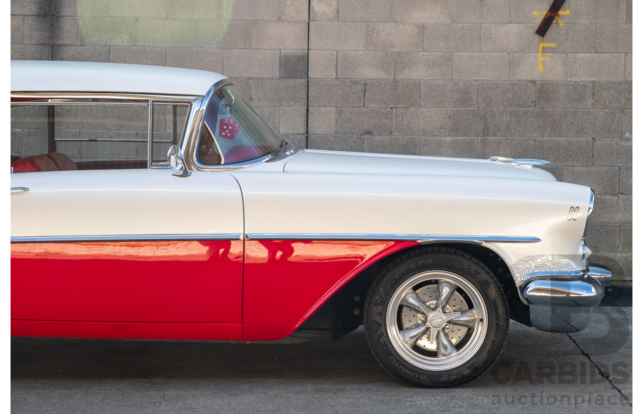 01/1955 Oldsmobile Super 88 2d Coupe Pearl White & Red V8 350 Chev 5.7L