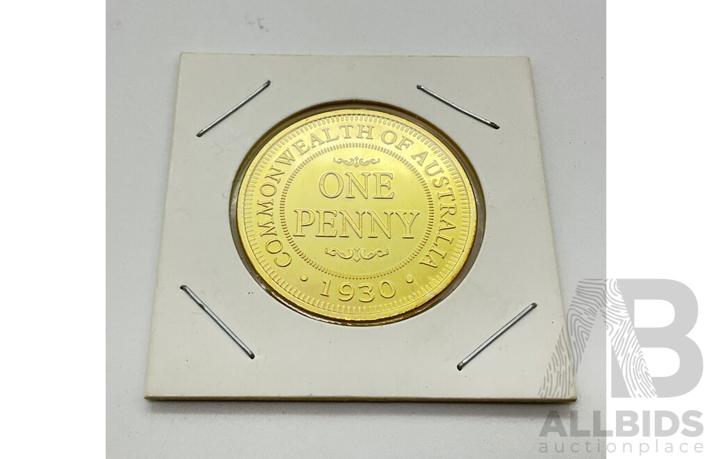 Replica 1930 Australian Penny. 24 Carat Gold Plated UNC