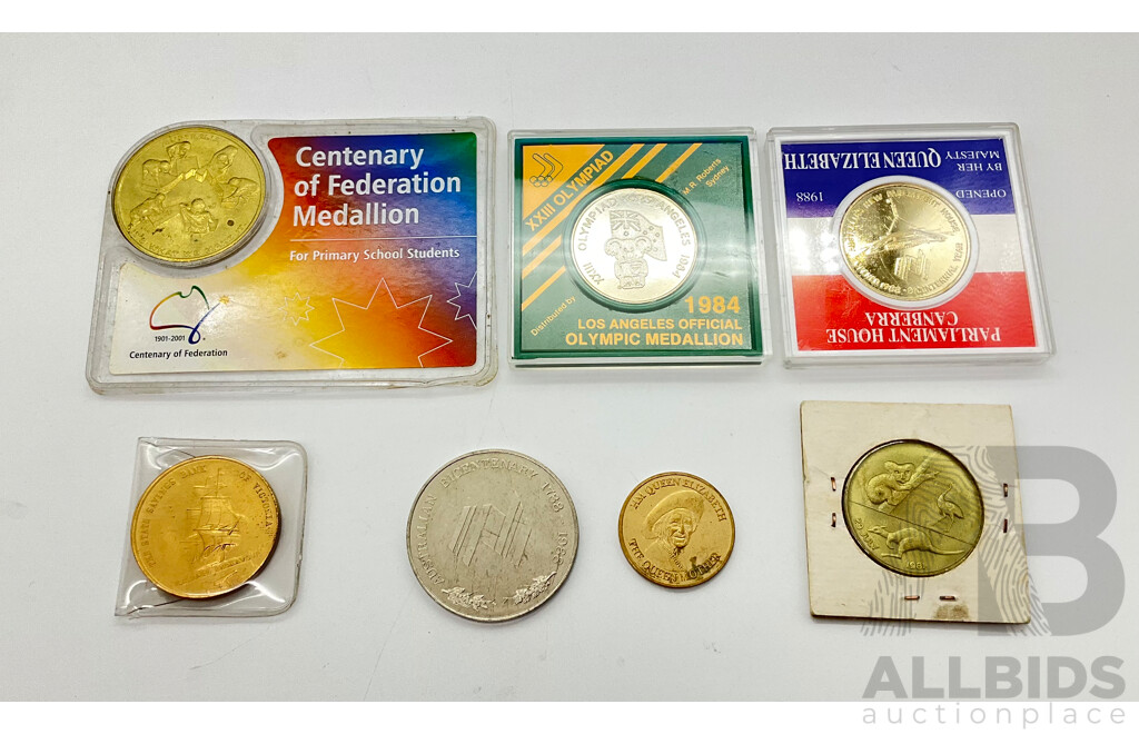 Seven various Australian medallions.