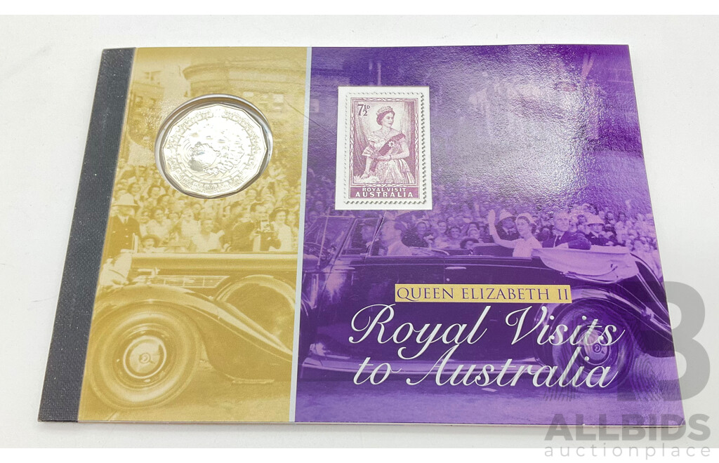 2006 RAM florin and stamps QE2 visits to Australia