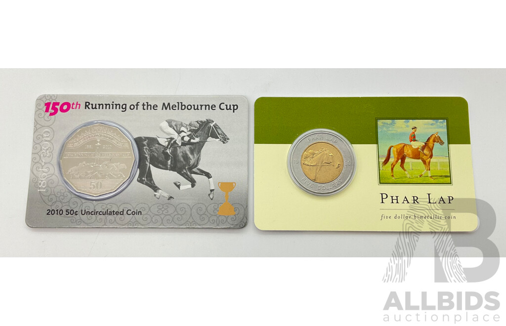 2010 150th Anniversary Melbourne Cup. 2000 $5 Phar Lap 70th Anniversary Melbourne Cup
