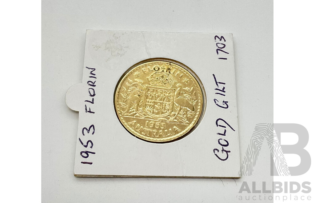 1953 Australian florin 24 carat gold plated , UNC