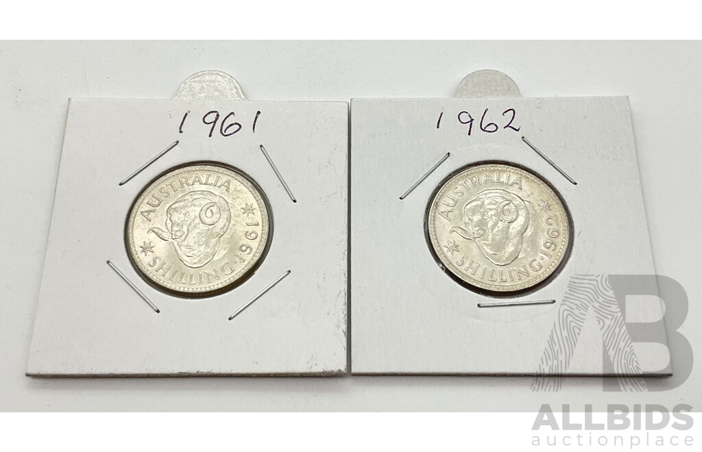 1961 & 1962 UNC one shilling coins.