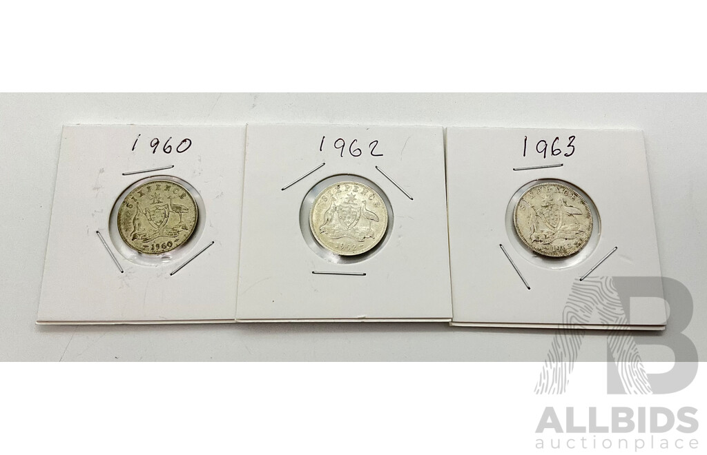 1960 1962 1963 Australian Six Pence Coins, A/UNC.