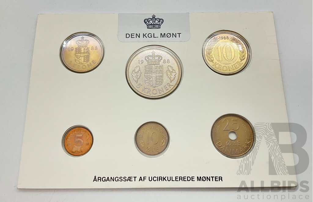 1988 Denmark proof set coins.
