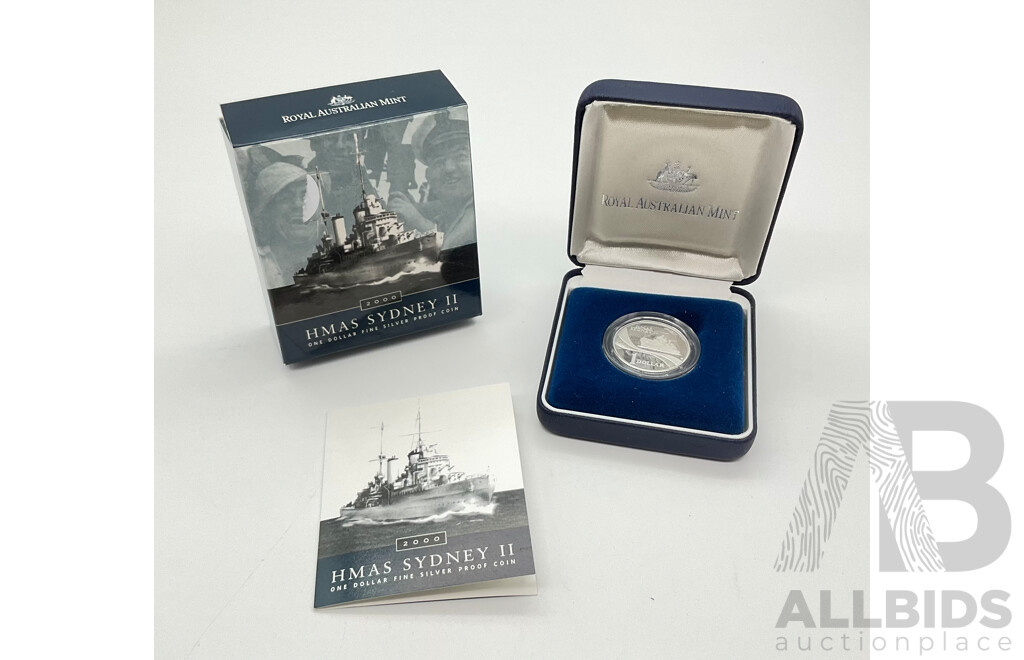 2000 HMAS Sydney2 $1 coin. 99.9% PROOF fine silver.