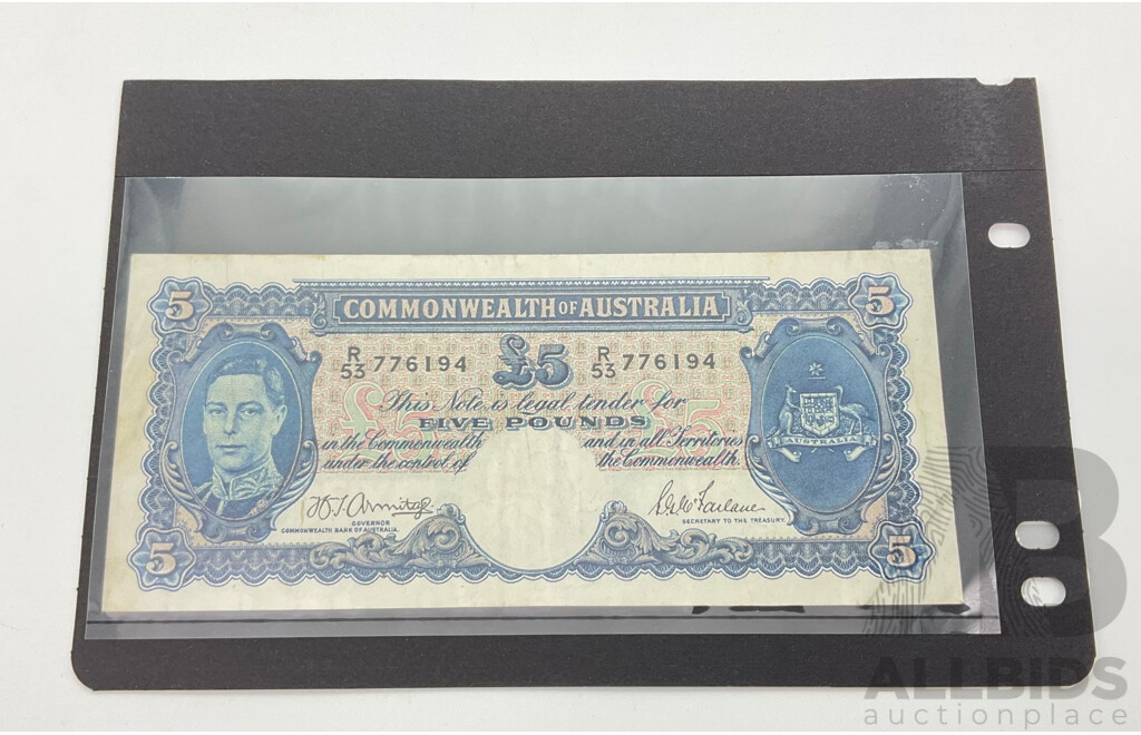 1941 Armitage McFarlane R46 Five Pound Note, R53 776194