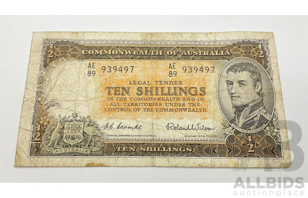 1954 Coombs Wilson Ten Shilling Note, R16 AE89 939497.