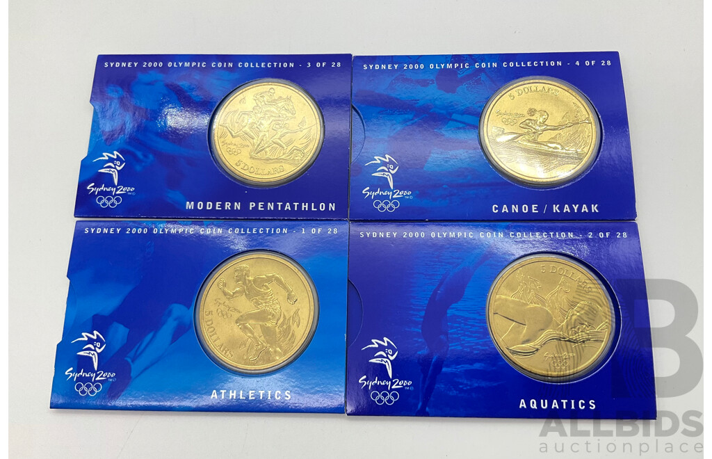 2000 Perth Mint Sydney Olympics $5 coins. Canoe/Kayak Aquatics Pentathlon, Athletics.
