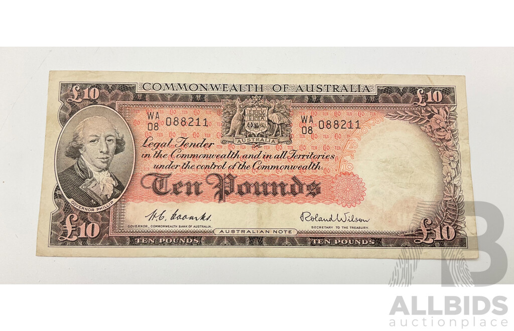 1954 Australian Ten Pound note, WA 088211, R62