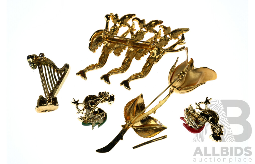 Collection of Five Vintage Style Broaches