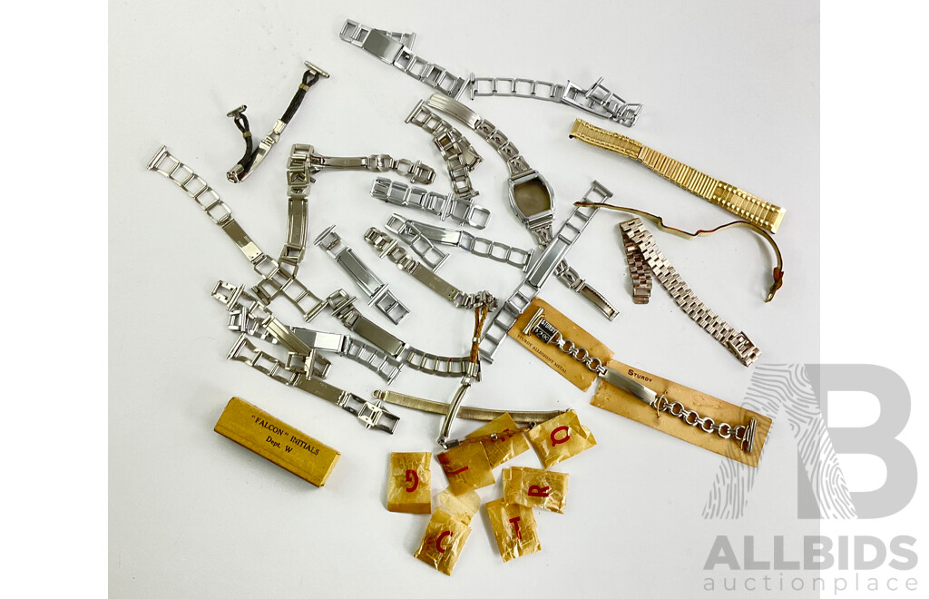 Collection of Vintage Watch Bands and Gilded Jewellers Letters