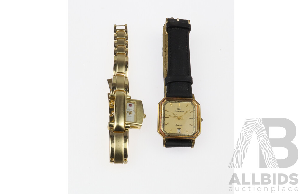 Claude Renoir Vintage Watch 38mm Casing Leather Band & Vintage Royalton Watch with Slide Face Ruby Set 30mm Casing, Bracelet Band