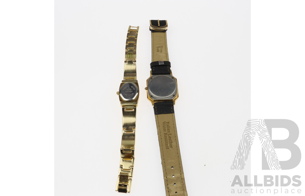 Claude Renoir Vintage Watch 38mm Casing Leather Band & Vintage Royalton Watch with Slide Face Ruby Set 30mm Casing, Bracelet Band