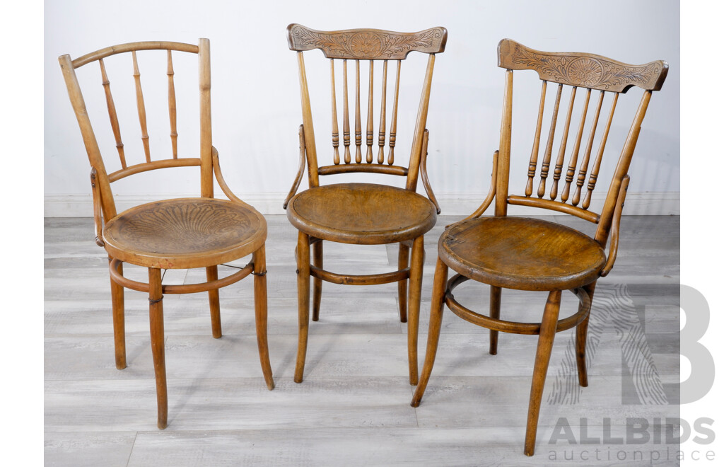 Pair of Spindle Back Dining Chairs with Pressed Back and Another