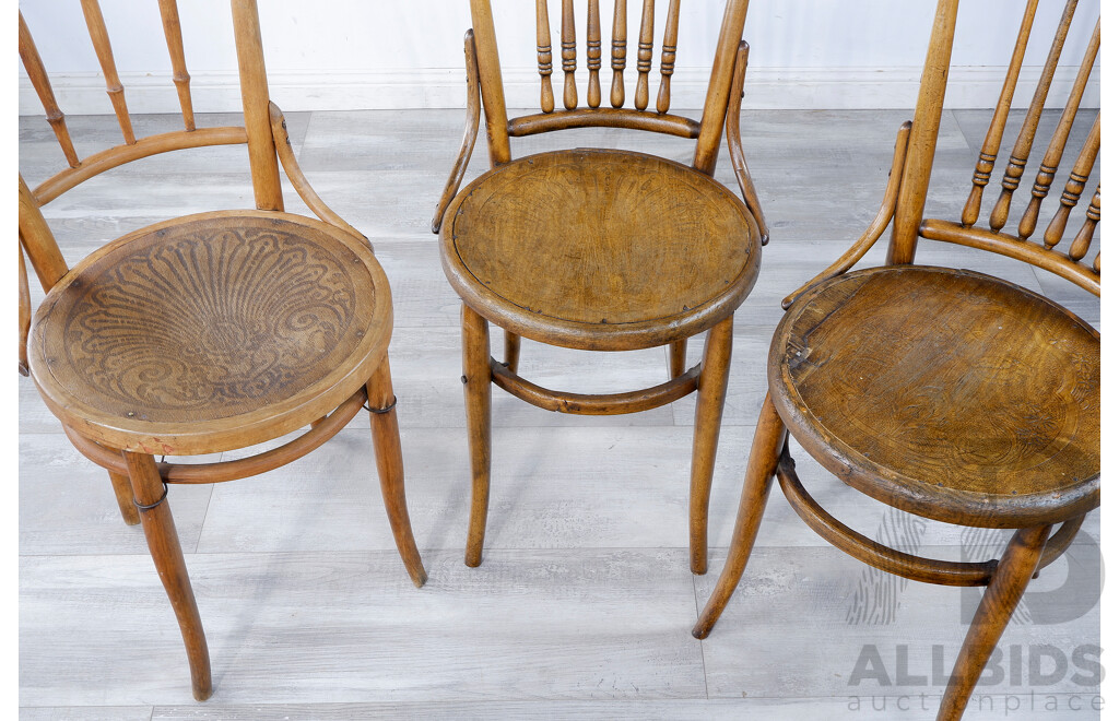 Pair of Spindle Back Dining Chairs with Pressed Back and Another