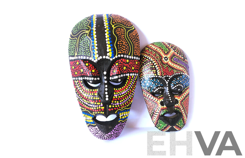 Two African Totem Masks - Woden Hand Carved & Hand Painted