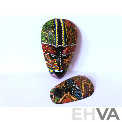 Two African Totem Masks - Woden Hand Carved & Hand Painted