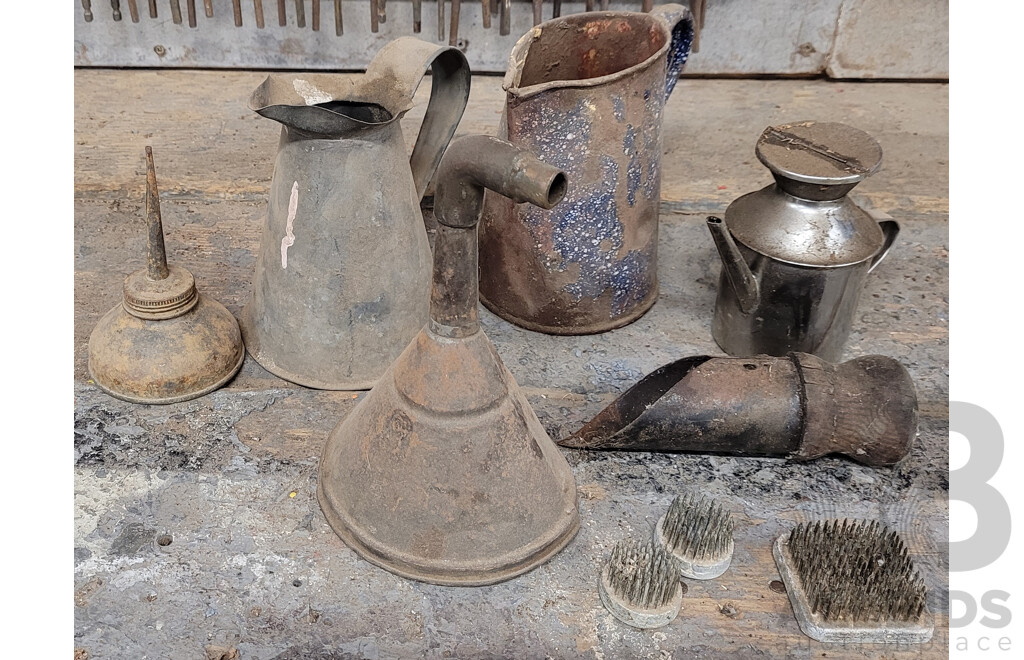 Vintage Tin Jugs, Funnels and Related