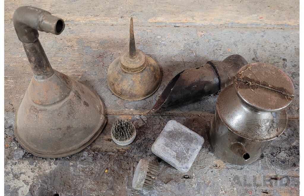 Vintage Tin Jugs, Funnels and Related