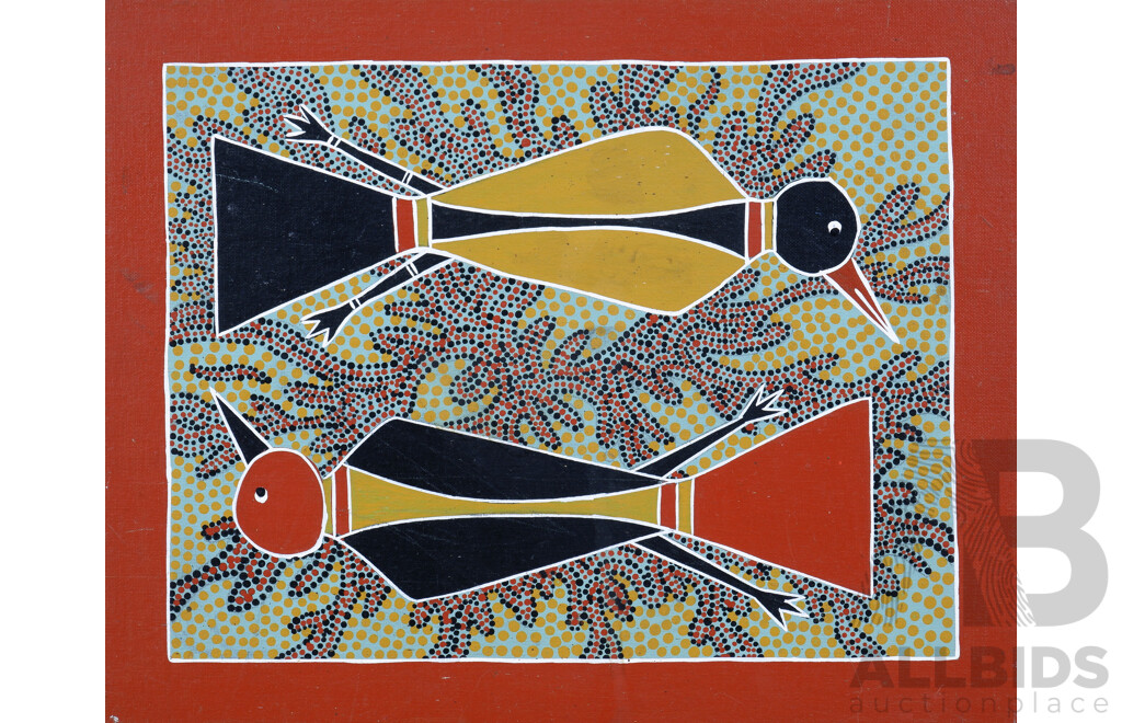 James Gaykamangu (1952-2023, Yolngu Language Group), Messenger Bird, Acrylic on Canvas, 50.5 X 40.5 Cm