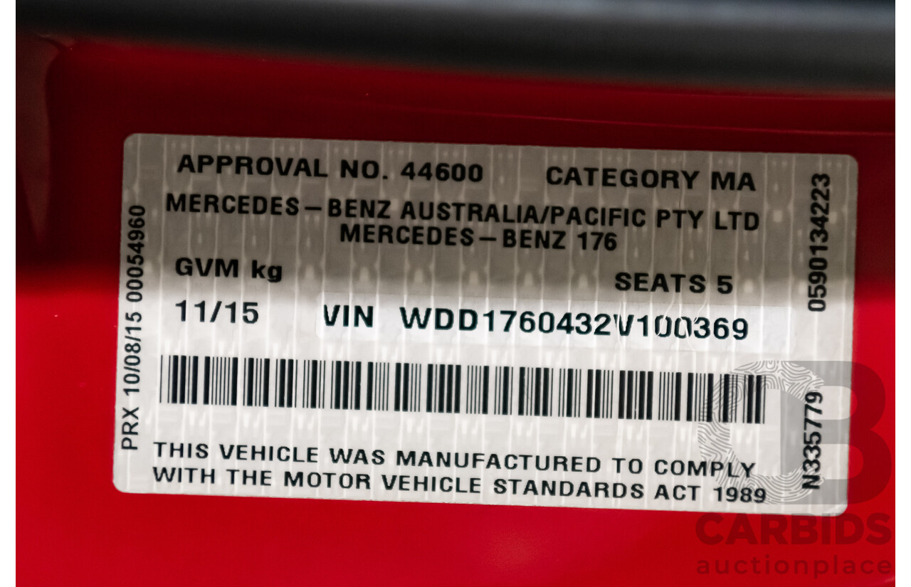 11/2015 Mercedes Benz A200 BE 176 MY15 5d Hatchback Jupiter Red Turbo 1.6L