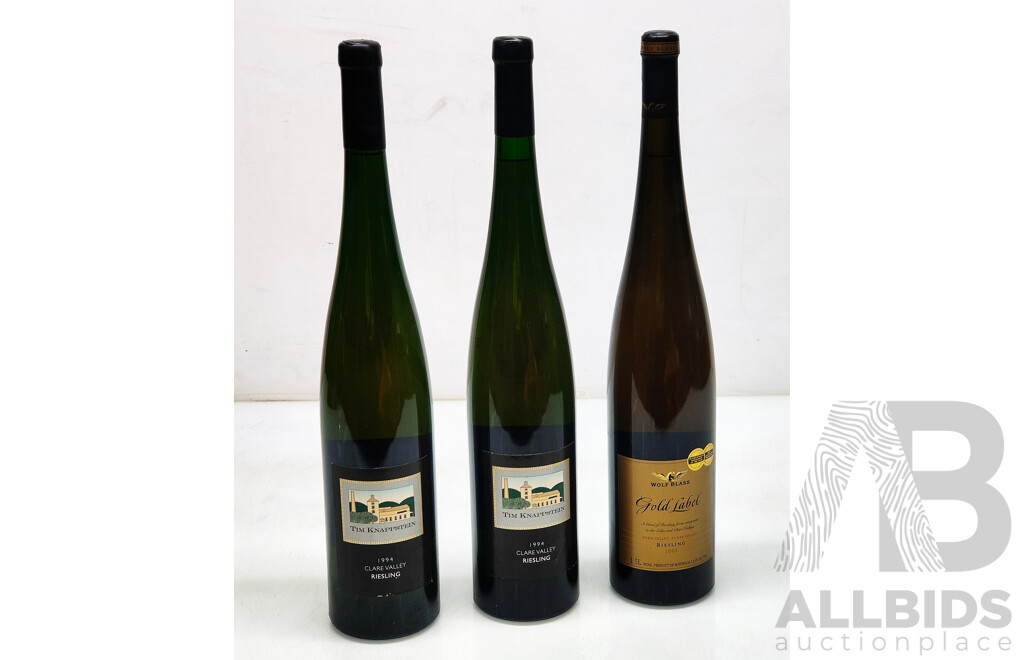TIM Knappstein 1994 Clare Valley and Wolf Blass Gold Label 2003 Rieslings - Lot of 7
