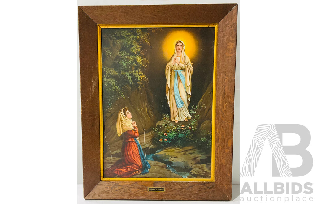 Vintage Religious Print in Oak Frame